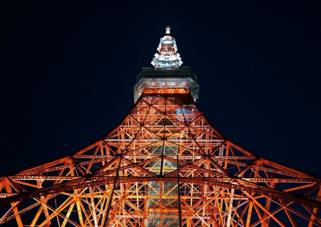 low angle shot of tokyo tower at night
